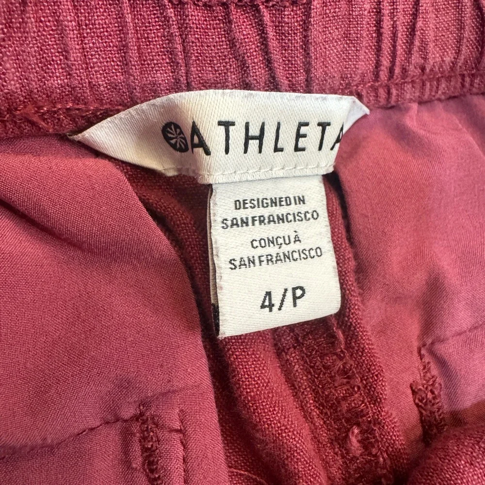 Athleta 100% Linen Pants Womens 4P Petite Wide Leg Drawstring Pockets - Picture 7 of 10